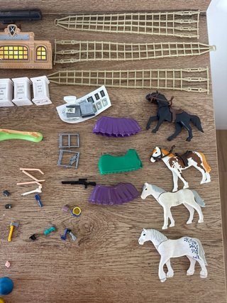 Lote Playmobil con figure, cavalli, barca, accessori