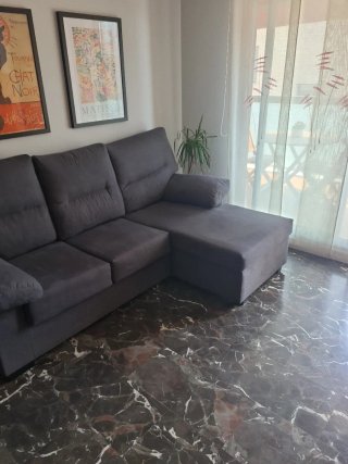 Sofá chaise longue gris 3 plazas