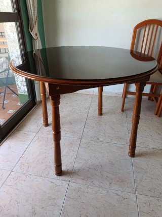 Mesa redonda cristal y madera
