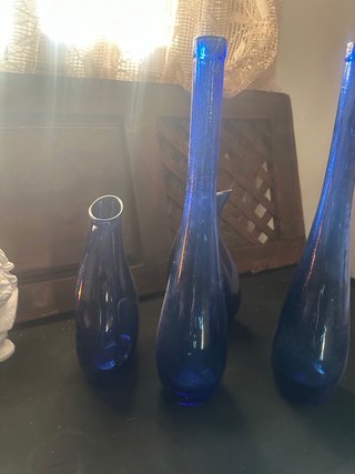 Set 4 Jarrones Cristal Azul Cobalto