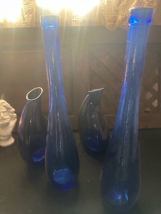Set 4 Jarrones Cristal Azul Cobalto