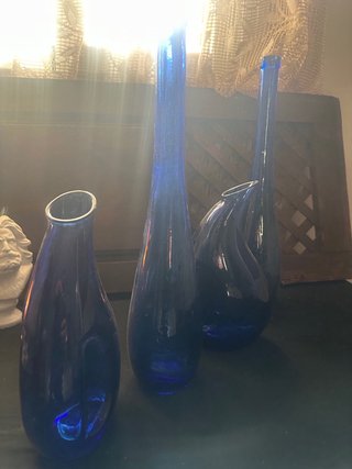 Set 4 Jarrones Cristal Azul Cobalto