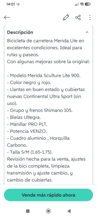 Bicicleta de carretera Merida LITE