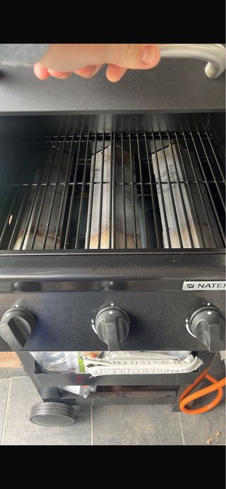 Barbacoa de gas negra con bandejas
