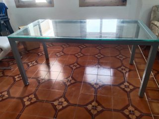 Mesa cristal estructura metal gris  80 x 160