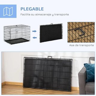 Jaula Perro Plegable 2 Puertas Bandeja Negra