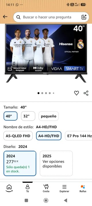 Televisión Hisense 40 Negra
