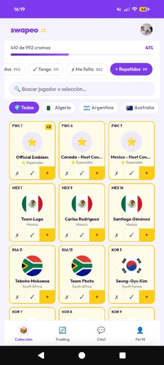 Cambio cromos Mundial 2026