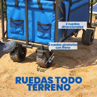Carro Jardín Plegable Ruedas Grandes Azul Camping