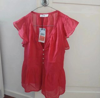 Top rosa con maniche a volant Mango taglia M