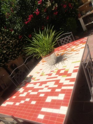Set Jardín Mesa Mosaico,8 Sillas Forja y sombrilla