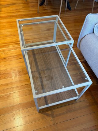 Mesa de centro cristal y metal dorada
