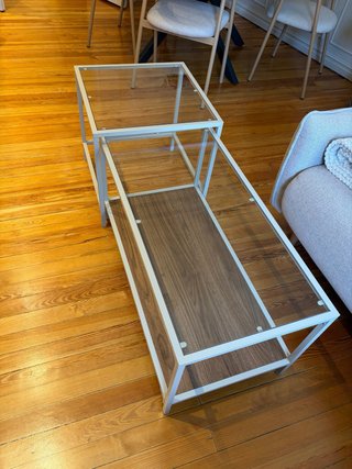 Mesa de centro cristal y metal dorada