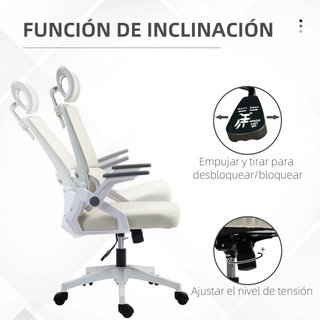 Silla Oficina Malla Ajustable Reposacabezas Beige