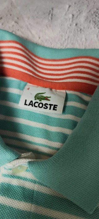 Polo Lacoste Talla M Rayas Verdes y Blancas