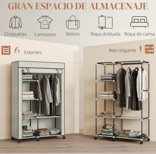 Armario de tela beige con ruedas