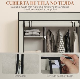 Armario de tela beige con ruedas