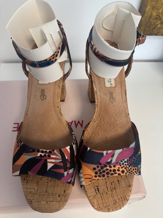 Sandalias tacón cuña corcho piel multicolor