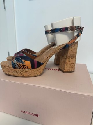 Sandalias tacón cuña corcho piel multicolor