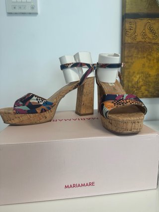 Sandalias tacón cuña corcho piel multicolor