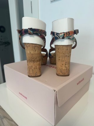 Sandalias tacón cuña corcho piel multicolor