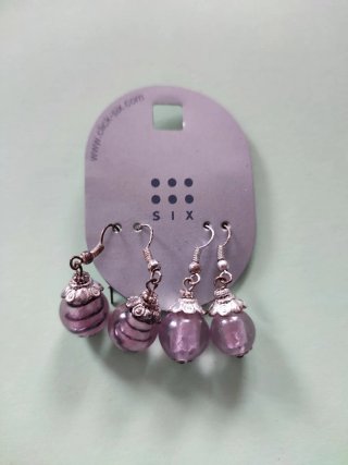 Conjunto collar y pendientes morado y marrón
