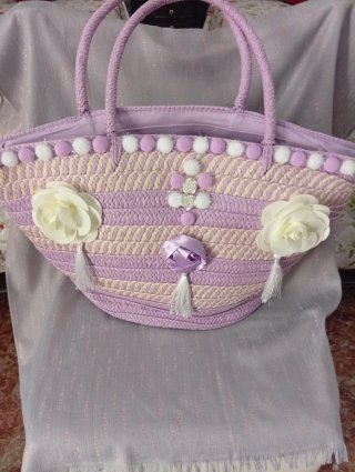 Borsa Paglia Retrò Decorata A Mano