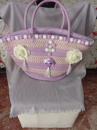Borsa Paglia Retrò Decorata A Mano