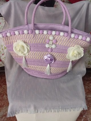 Borsa Paglia Retrò Decorata A Mano