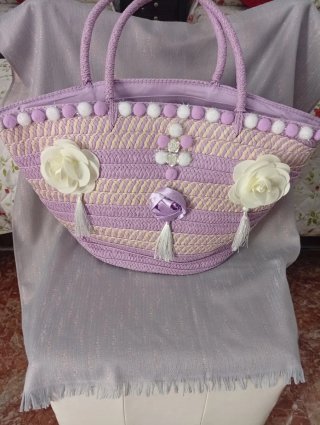 Borsa Paglia Retrò Decorata A Mano