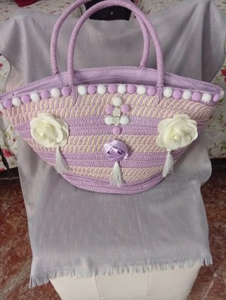 Borsa Paglia Retrò Decorata A Mano