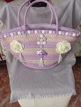 Borsa Paglia Retrò Decorata A Mano