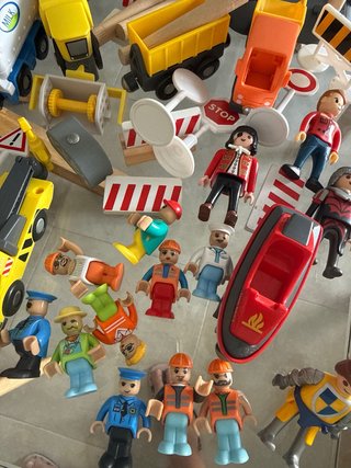 Juego vías tren madera y accesorios