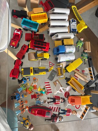 Juego vías tren madera y accesorios