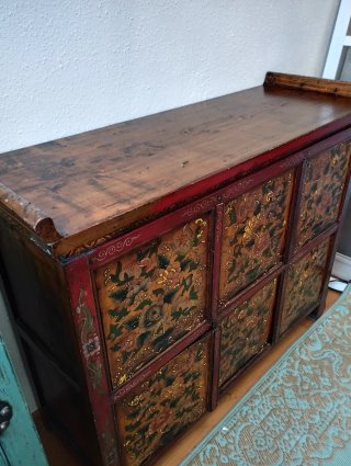 Mueble Oriental Madera Rojo Dorado
