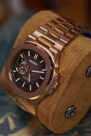 Seiko Mod Nautilus Oro Rosa Open Heart 41mm