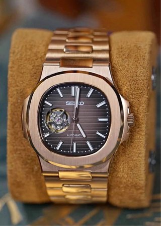 Seiko Mod Nautilus Oro Rosa Open Heart 41mm