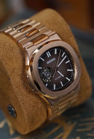 Seiko Mod Nautilus Oro Rosa Open Heart 41mm
