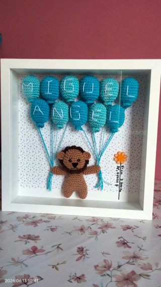 Cuadro personalizado bebé león globos