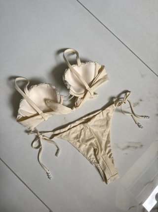 Bikini conchiglia perline beige oro