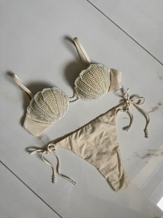 Bikini conchiglia perline beige oro