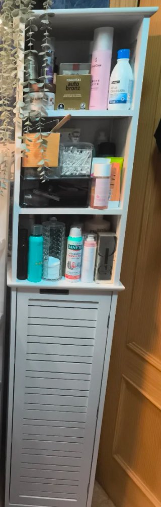 Armario de baño blanco con lejas y puerta, nuevo
