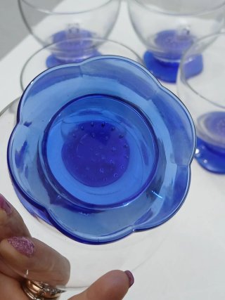 Set 6 Bicchieri Coppa Vetro Murano Vintage Blu