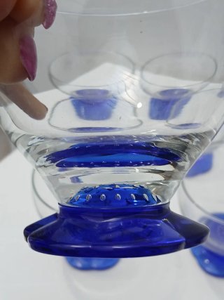 Set 6 Bicchieri Coppa Vetro Murano Vintage Blu