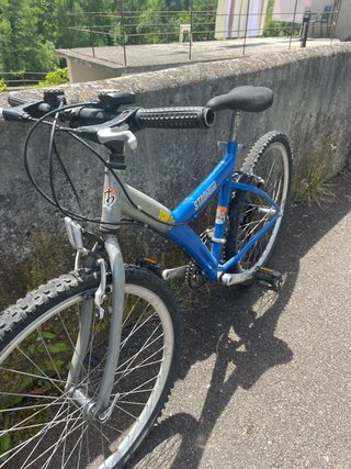Bicicleta de montaña azul y gris