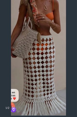 Falda midi crochet flecos T:S Zara
