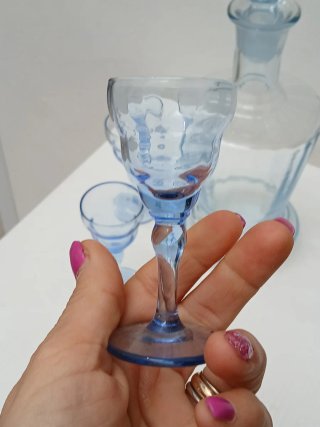 Set Bicchieri e Caraffa Vintage Blu Vetro
