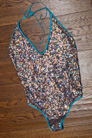 Costume intero 2bekini paillettes oro e petrolio