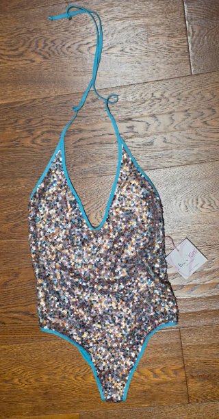 Costume intero 2bekini paillettes oro e petrolio