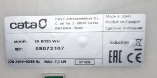 Placa Inducción Cata IB 6030 WH  - Para reparar